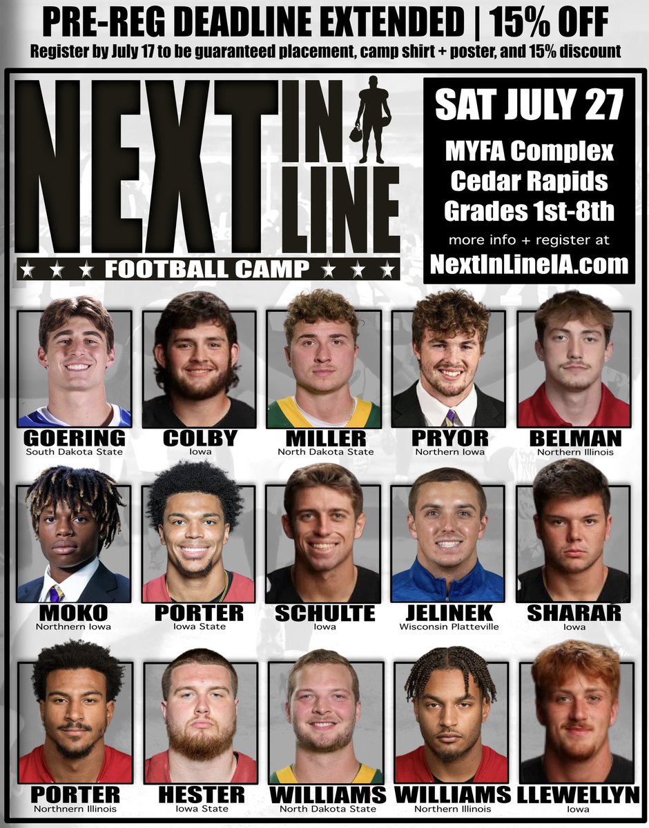 Full coaching lineup is now set! Pre-registration deadline extended two days through July 17 and 15% discount available! Register now for the camp of the summer at nextinlineia.com