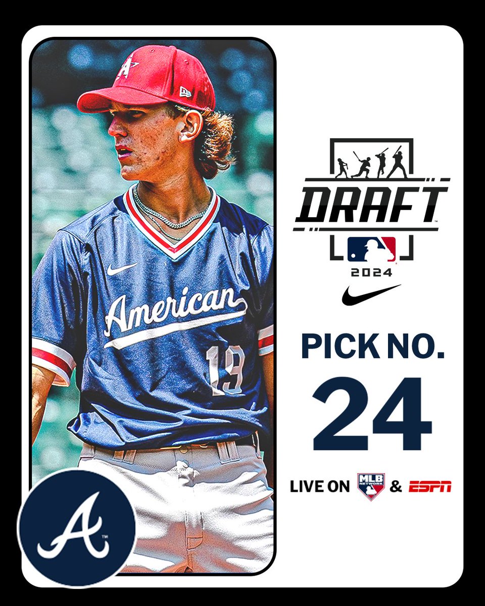 With the 24th pick in the 2024 Draft, the <a href="/Braves/">Atlanta Braves</a> select <a href="/SaguaroBaseball/">Saguaro Baseball</a> left-handed pitcher Cam Caminiti, No. 15 on the Top 250 Draft Prospects list. 

Watch LIVE: atmlb.com/3zAvMhu