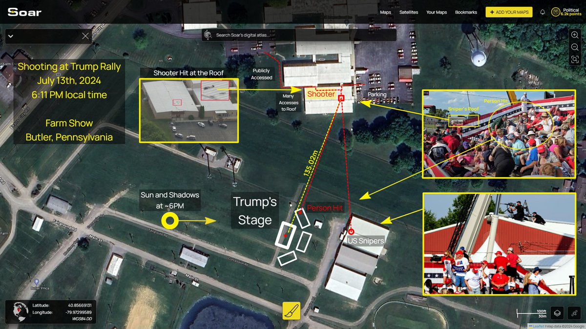 🚨Shooting at #Trump Rally  - Map
🔎#OSINT analysis on @Soar_Earth:
➡️soar.earth/draw/1222