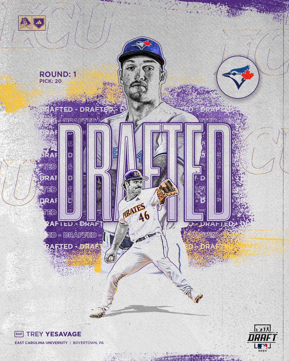 ECUBaseball's tweet photo. 𝐅𝐈𝐑𝐒𝐓 𝐑𝐎𝐔𝐍𝐃 𝐃𝐑𝐀𝐅𝐓 𝐏𝐈𝐂𝐊👀🏴‍☠️

The @BlueJays select @treyyesavage with the 20th overall pick in the 2024 MLB Draft! 

#PiratesInThePros https://t.co/Pl9Hg08AuH