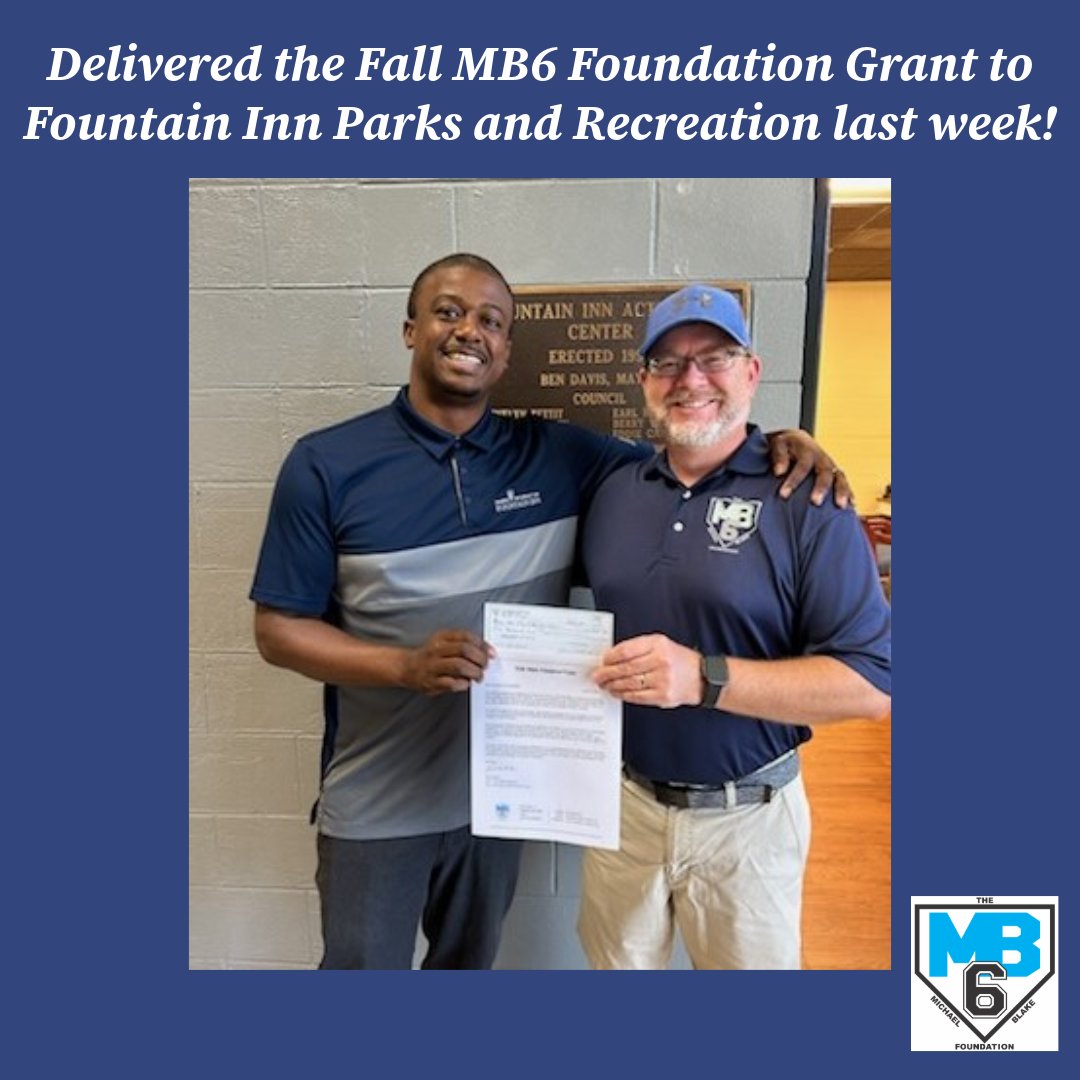 MB6Foundation's tweet photo. We were out and about in the community this past week, delivering grants to the local recreation departments. https://t.co/MmuTogt1YL
