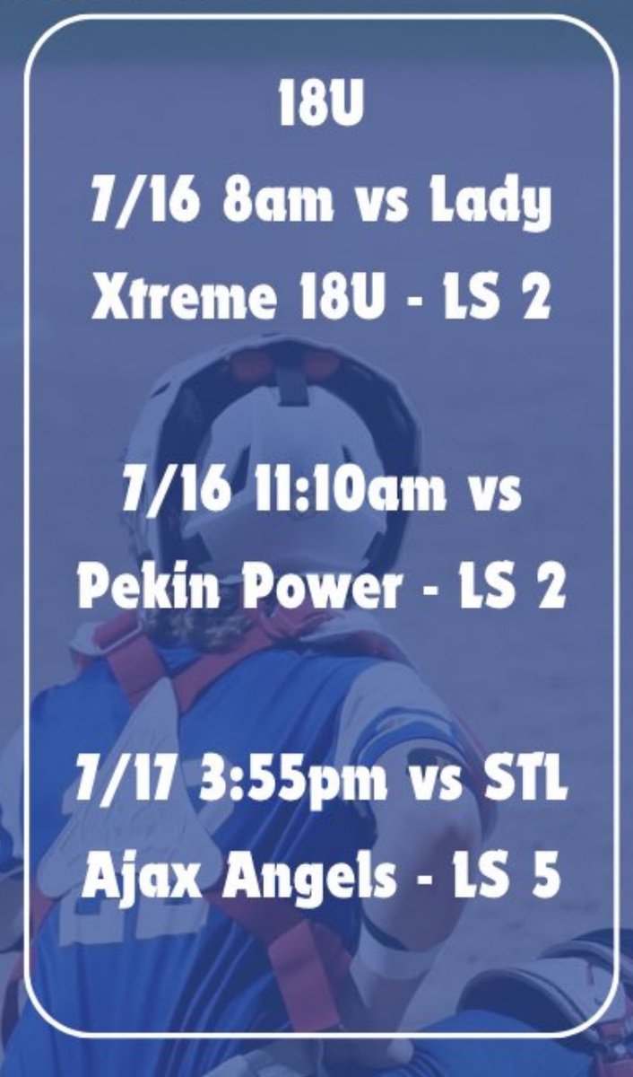 RozlynTwyman's tweet photo. Here’s the schedule for USSSA Great Lakes National Championships!! Let’s go ladies!!!#rollguards https://t.co/PNj5A4GeEX