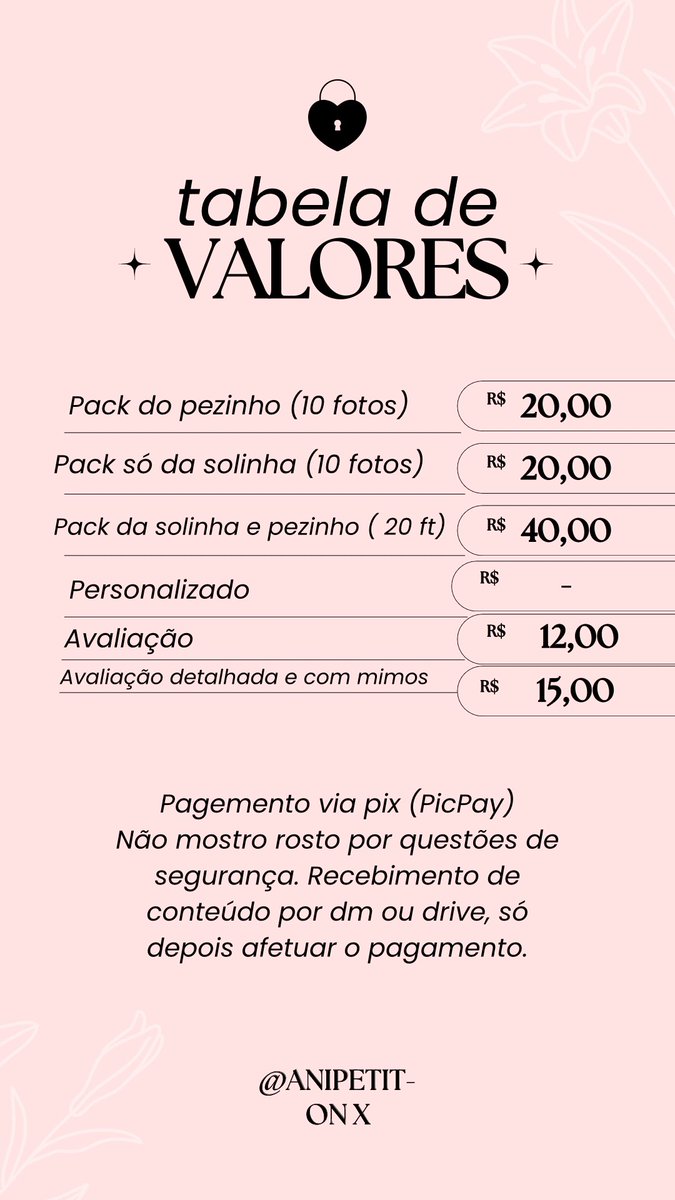 anipetit_'s tweet photo. Tabelinha 💗🌻
#pé #packdope #amopes #vendopack #pezinhos #pes #feet https://t.co/LR8GakQa71