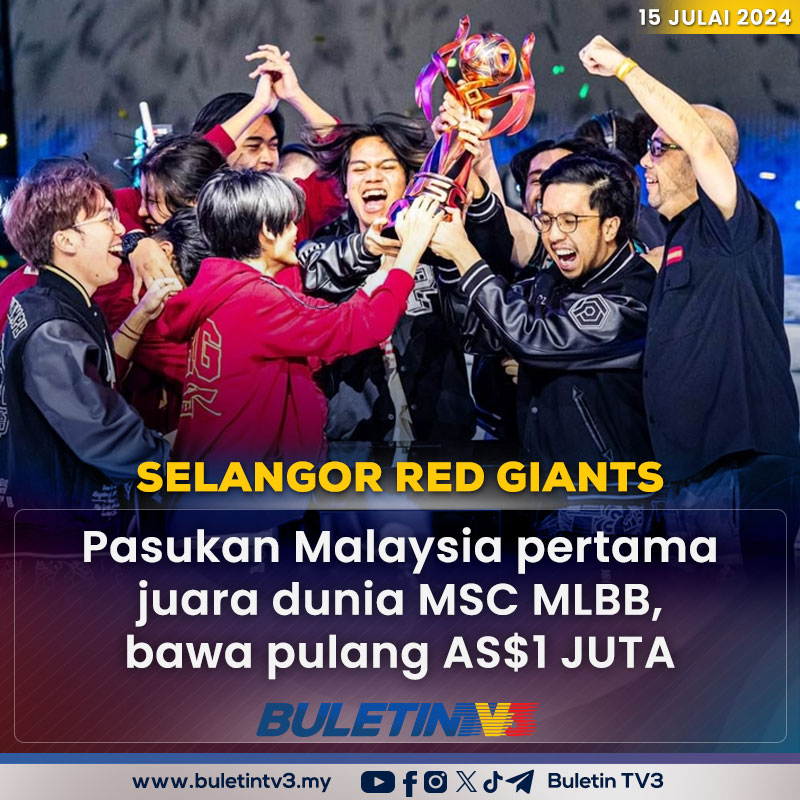 SUKAN ELEKTRONIK | Sejarah dicipta Selangor Red Giants (SRG) di bumi Arab Saudi apabila menamatkan penantian 7 tahun pasukan dari Malaysia bergelar juara Piala Pertengahan Musim Mobile Legend Bang Bang MSC MLBB 2024.