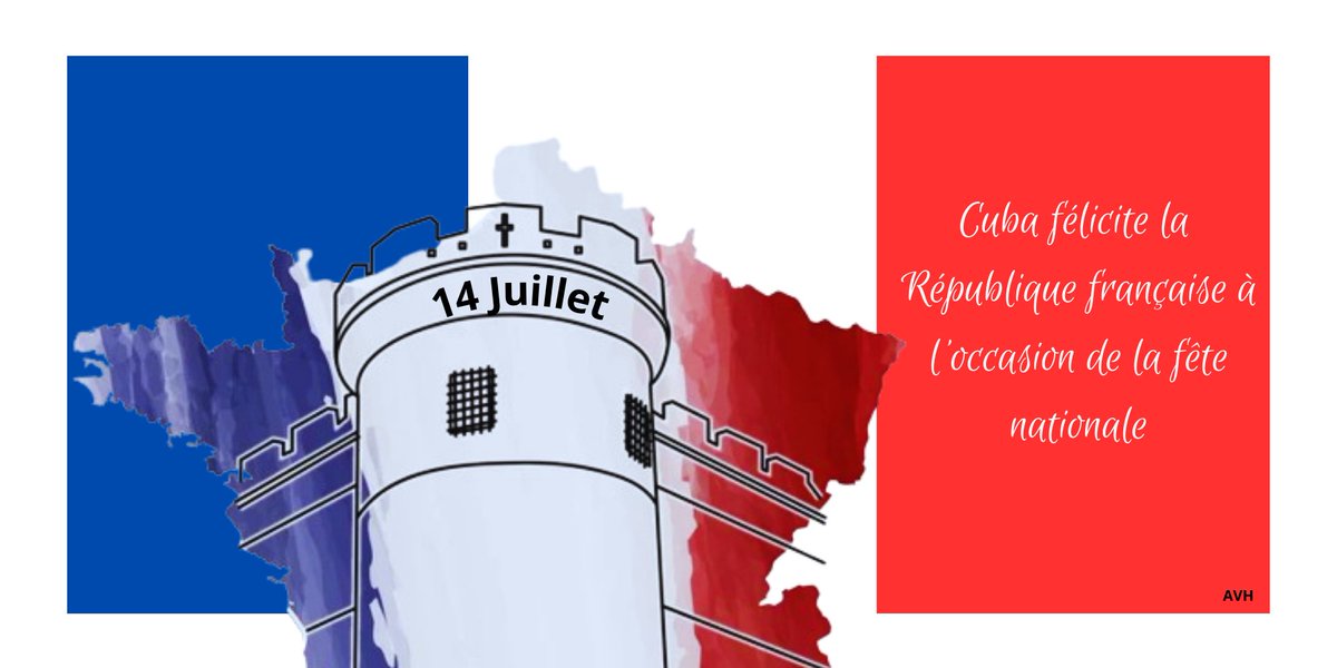 Cuba adresse ses  félicitations à la République française à l'occasion de sa Fête nationale et ratifie sa volonté de renforcer les relations bilatérales et l'amitié entre les deux pays.
La France est un partenaire économique et commercial important pour Cuba. <a href="/EmbaCubaFrancia/">Ambassade de Cuba en France</a>
