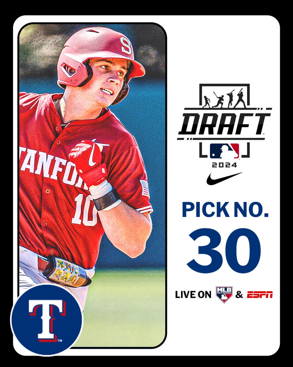 MLB Draft (@mlbdraft) on Twitter photo With the 30th pick in the 2024 Draft, the <a href="/Rangers/">Texas Rangers</a> select <a href="/StanfordBSB/">Stanford Baseball</a> catcher Malcolm Moore, No. 26 on the Top 250 Draft Prospects list.
Watch LIVE: atmlb.com/3zAvMhu With the 30th pick in the 2024 Draft, the <a href="/Rangers/">Texas Rangers</a> select <a href="/StanfordBSB/">Stanford Baseball</a> catcher Malcolm Moore, No. 26 on the Top 250 Draft Prospects list.
Watch LIVE: atmlb.com/3zAvMhu