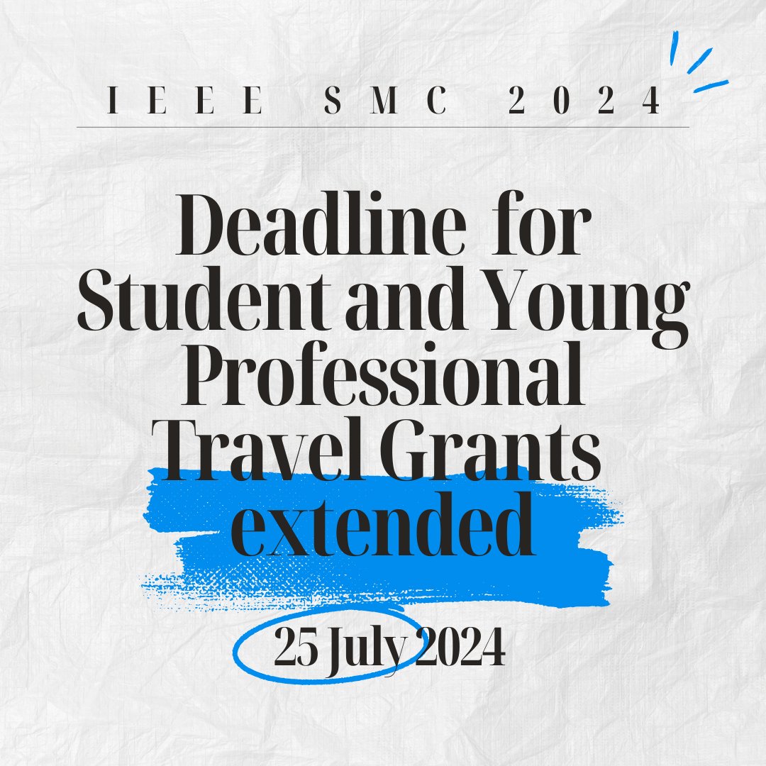 The Student and Young Professional Travel Grant application deadline has been extended. More info @ ieeesmc2024.org/student-travel…
#ieeesmc2024 #cybernetics #humanmachinesystems #SystemScience #SystemsEngineering