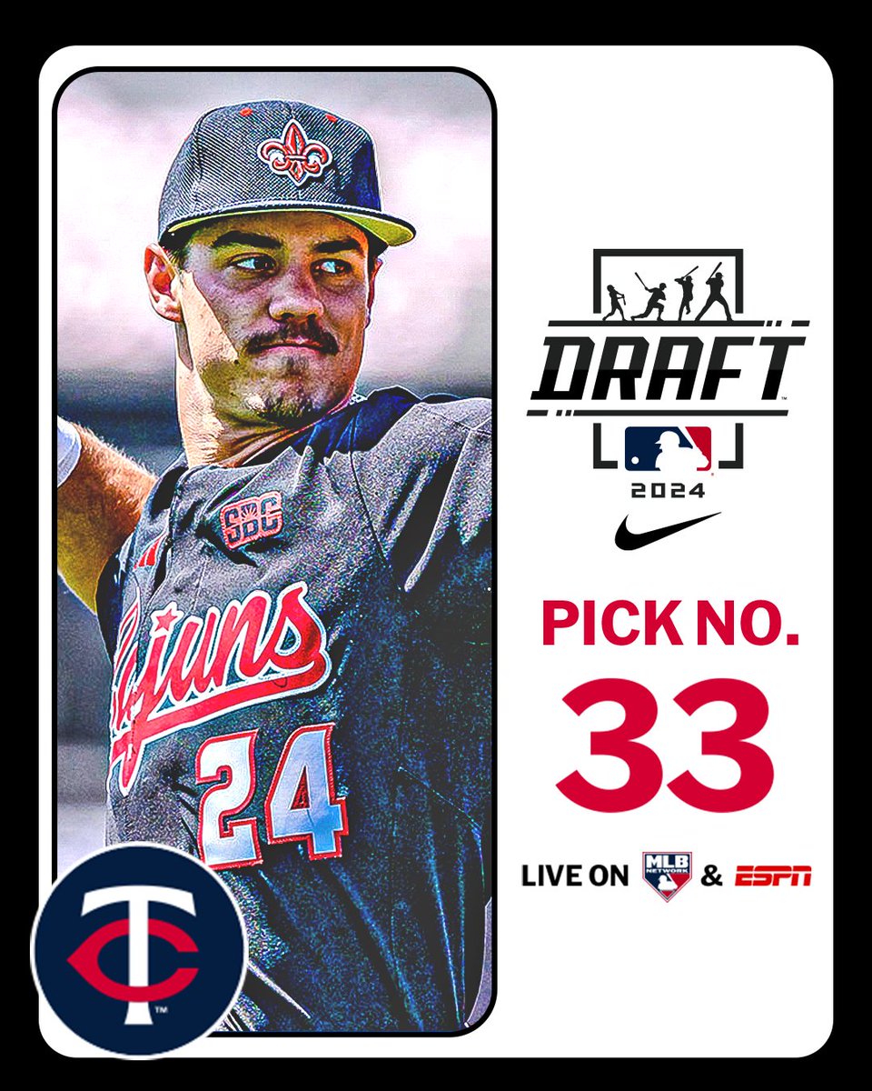 With the 33rd pick in the 2024 Draft, the <a href="/Twins/">Minnesota Twins</a> select <a href="/RaginCajunsBSB/">Louisiana Ragin’ Cajuns® Baseball</a> shortstop Kyle DeBarge, No. 67 on the Top 250 Draft Prospects list.

Watch LIVE: atmlb.com/3zAvMhu