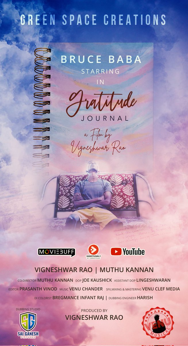 bruce_baba808's tweet photo. GRATITUDE JOURNAL 📓
This is My second short film..
Special Thanks to Selvam sir &amp; @shortfundly_ind @moviebuffindia 
Written and Directed By Vigneshwar Rao 
Co- Directed By Muthu Kannan
#Gratitude #journal #bb02 #poster #AmbaniWedding #shortfilms #cinemalover #ใจซ่อนรัก #หลิงออม https://t.co/j7OqZb1zcV
