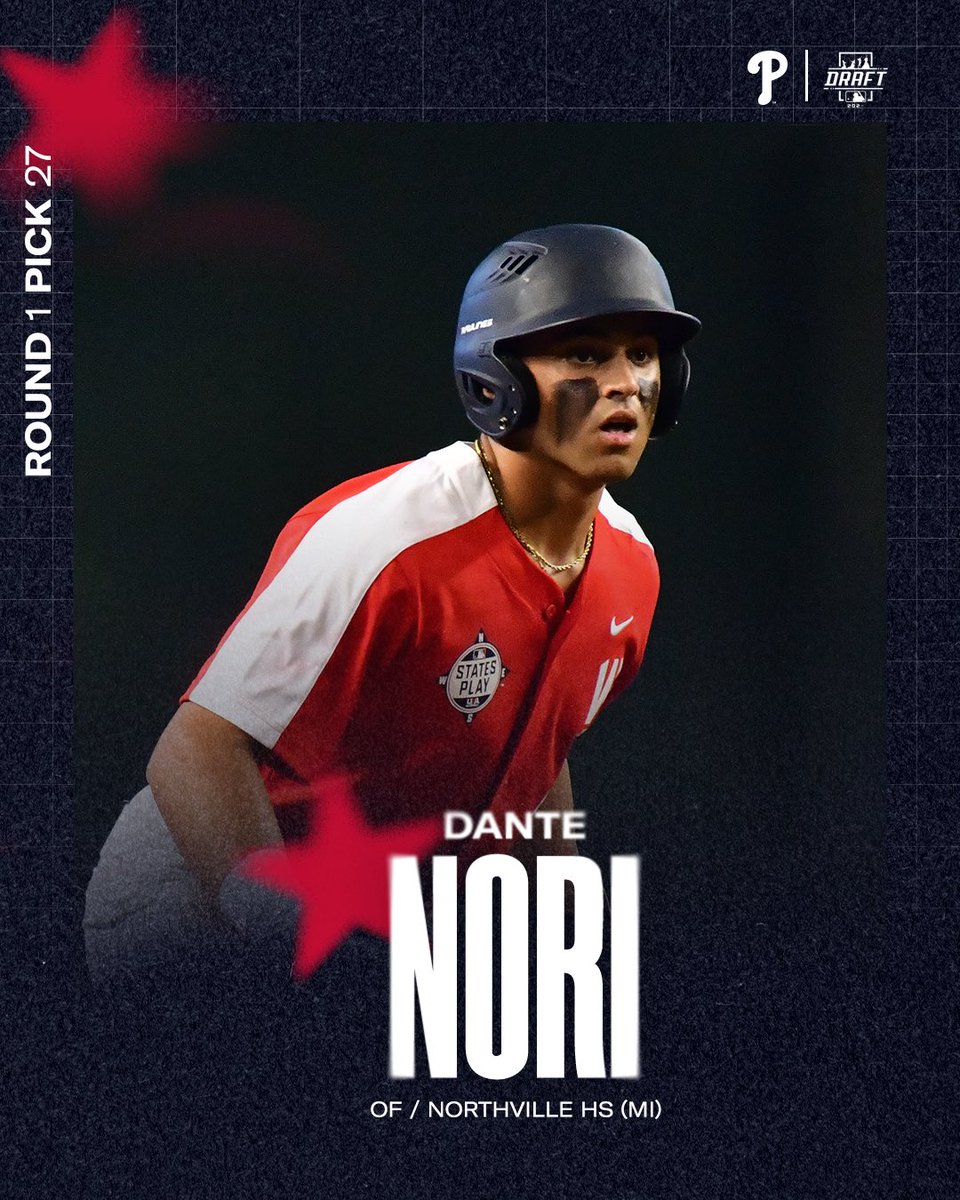 With the 27th pick in the MLB Draft, the Phillies have selected OF Dante Nori 

#RingTheBell x #MLBDraft