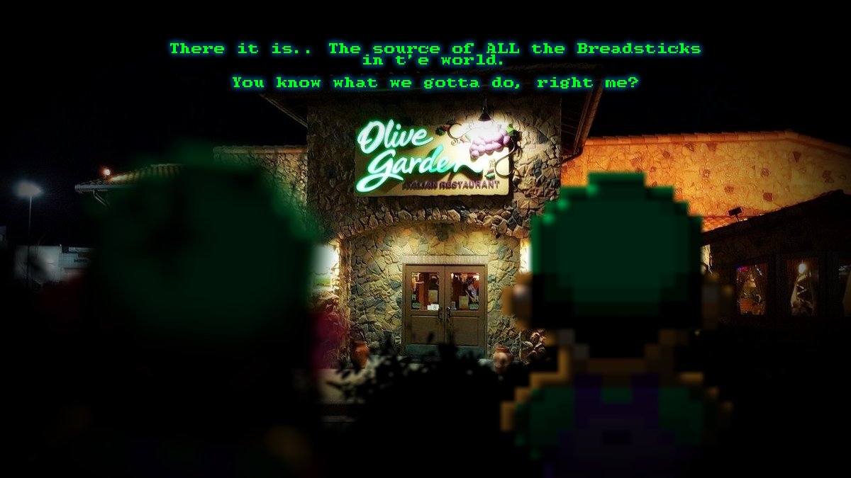 PlumbersHatred's tweet photo. [THE OLIVE GARDEN BREADSTICK HEIST IS NOW IN MOTION.]

#olivegardenbreadstickheist
@festeringashpit https://t.co/JwFWE9eXri