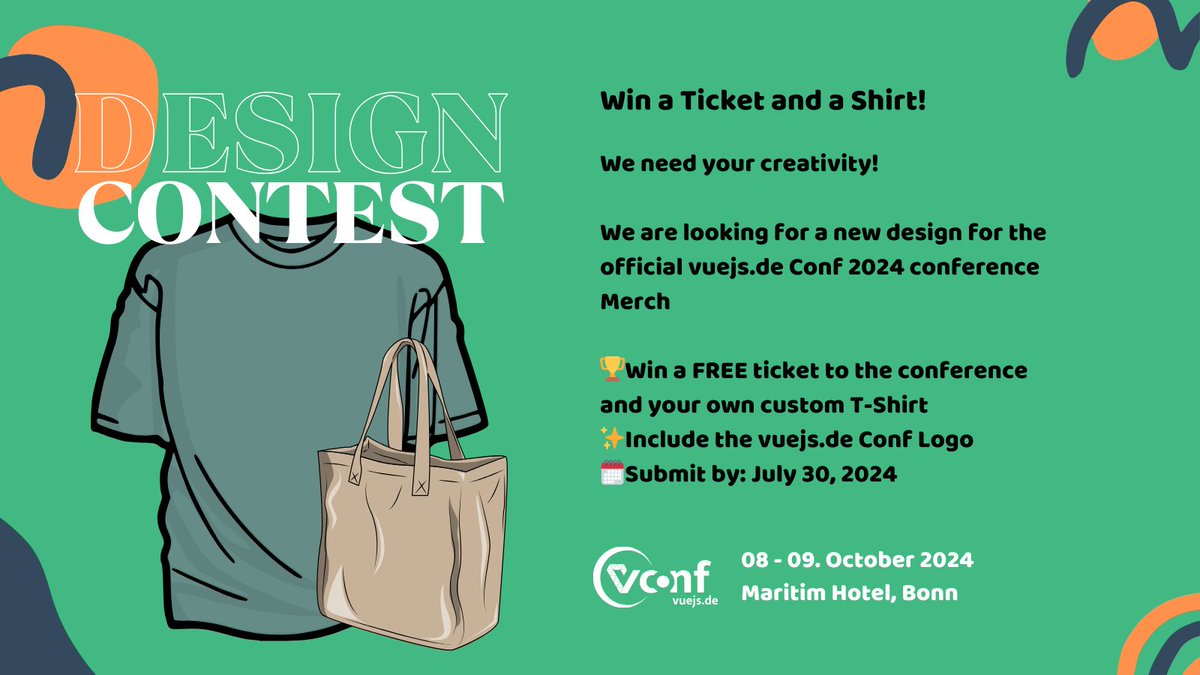 vue_js_de's tweet image. 🎨Our design contest is still running

Would you like to see your designs on the #vuejsdeconf T-shirts and tote bags?

Send us your design now and win a ticket to the conference!

Get all the info here 👇
conf.vuejs.de/news/win-a-tic…