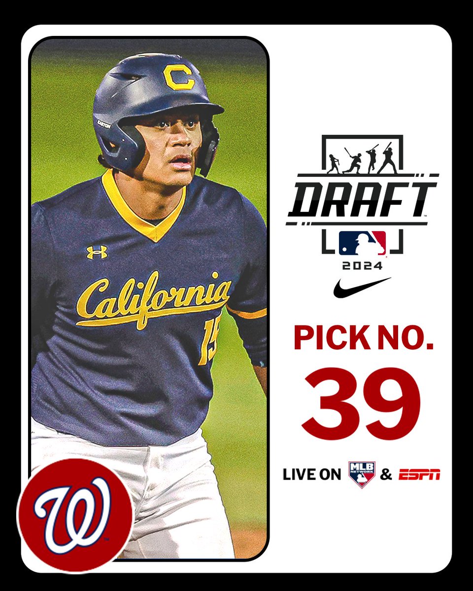 MLB Draft (@mlbdraft) on Twitter photo With the 39th pick in the 2024 Draft, the <a href="/Nationals/">Washington Nationals</a> select <a href="/CalBaseball/">Cal Baseball</a> catcher Caleb Lomavita, No. 33 on the Top 250 Draft Prospects list.
Watch LIVE: atmlb.com/3zAvMhu With the 39th pick in the 2024 Draft, the <a href="/Nationals/">Washington Nationals</a> select <a href="/CalBaseball/">Cal Baseball</a> catcher Caleb Lomavita, No. 33 on the Top 250 Draft Prospects list.
Watch LIVE: atmlb.com/3zAvMhu
