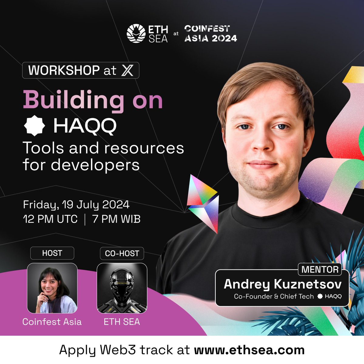 ethereum_sea's tweet photo. ๐ETH SEA OFFICIAL WORKSHOP
Building on @The_HaqqNetwork tools and resources for developers with Andrey Kuznetsov, Co-Founder & Chief Tech at @The_HaqqNetwork
๐ Friday, 19 July 2024
โฐ 12PM UTC | 7PM WIB
๐ Live at X @ethereum_sea
Save the date!
Apply Web3 Tracks at https://t.co/nRPeTq2jnt