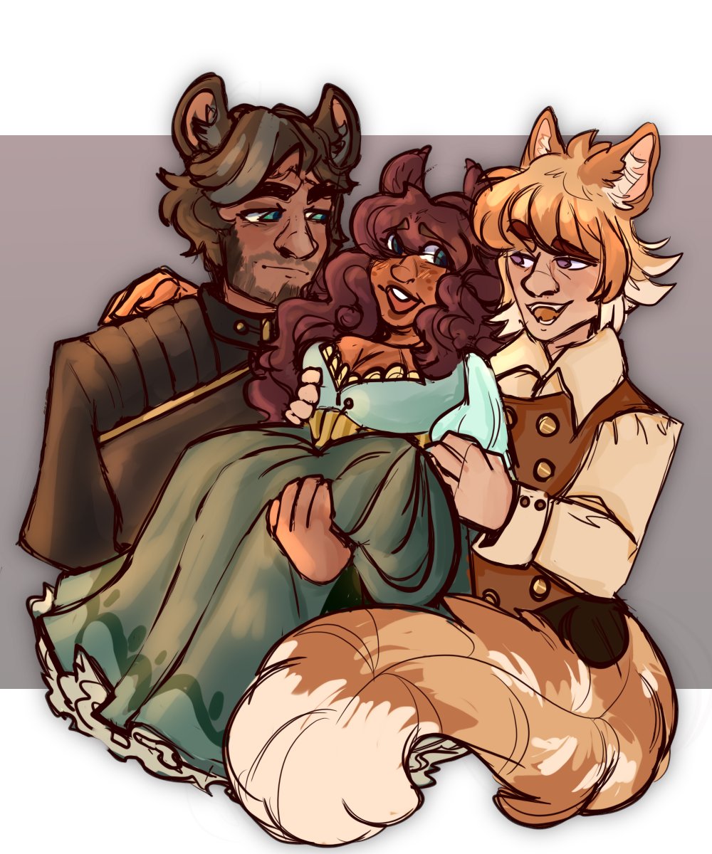 KimberDraws's tweet photo. Slowly but surely, I overcome my fear of drawing men... A poly oc couple between my fiance ( @DoctorLinnec ) and I for artfight! They are my favorite little guys.

#artfightstardust #artfight2024stardust https://t.co/Ov3NQ5zpeq