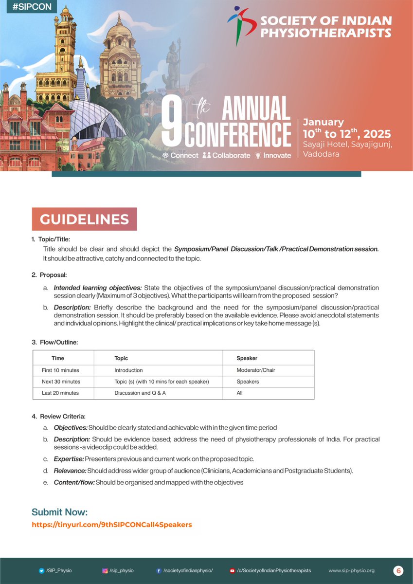 SIP_Physio's tweet image. We invite eligible PT Colleagues to visit our website sip-physio.org for the Call for Speakers and Abstracts.

#SIPCON #IndianPhysios #GlobalPTs #Physiotherapy