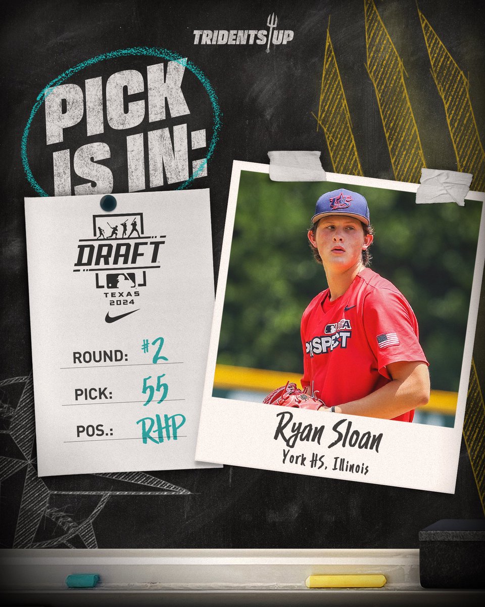 Bringing the heat 🔥

We’ve selected RHP @Ryan_Sloan17 out of York High School (IL) in the second round of the 2024 #MLBDraft. #TridentsUp 

🔗 atmlb.com/4bItkTD