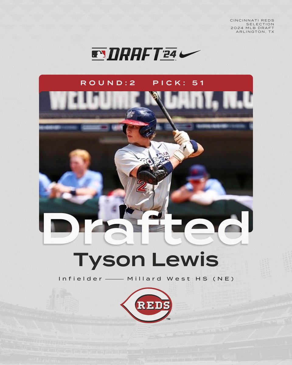 With the 51st pick in the 2024 #MLBDraft, the Cincinnati Reds select SS Tyson Lewis

Welcome to Reds Country, Tyson‼️