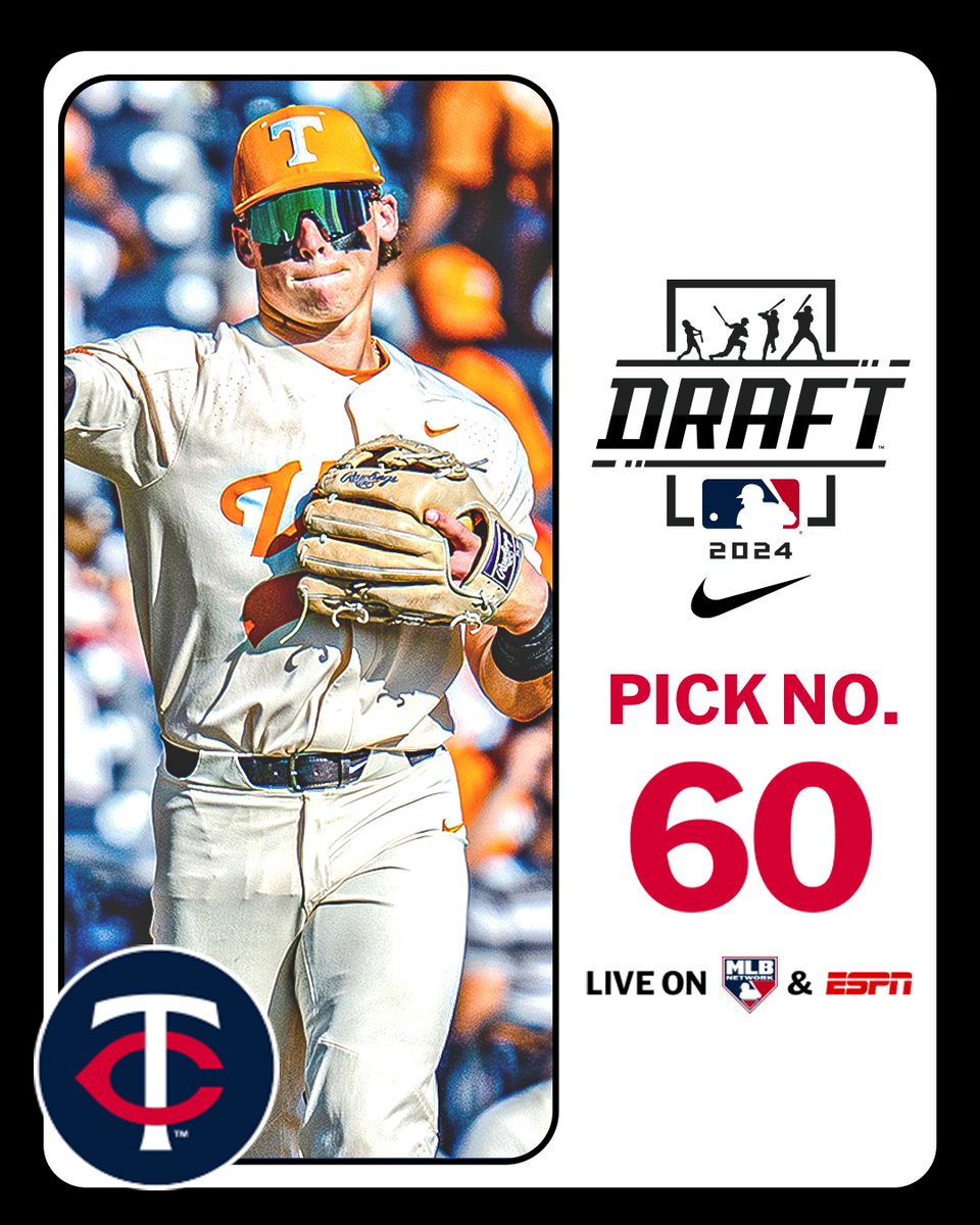 With the 60th pick in the 2024 Draft, the <a href="/Twins/">Minnesota Twins</a> select <a href="/Vol_Baseball/">Tennessee Baseball</a> third baseman Billy Amick, No. 32 on the Top 250 Draft Prospects list.

Watch LIVE: atmlb.com/3zAvMhu