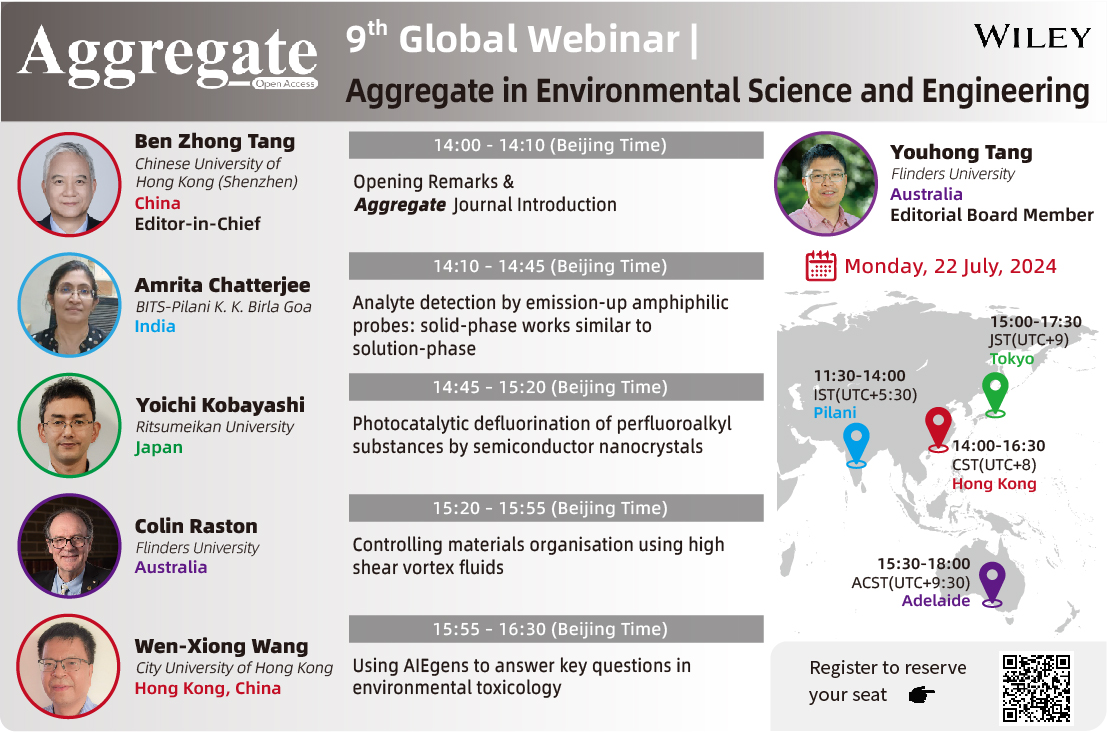 Aggregate (@aggregateoa) on Twitter photo Join our free webinar on #Aggregate in #Environmental Science and Engineering.
1 weeks to go! Register Now: ow.ly/VHHo50SuWGH
July 22nd, 2024
11:30 IST | 14:00 CST | 15:00 JST | 15:30 ACST
<a href="/BenZhongTANG1/">Ben Zhong TANG</a> <a href="/AmritaC86027745/">Amrita Chatterjee</a> <a href="/cjx91704/">Yoichi Kobayashi</a> <a href="/Flinders/">Flinders University</a> <a href="/CityUHongKong/">CityU Hong Kong</a> <a href="/tang_youhong/">Youhong Tang Research Lab</a> Join our free webinar on #Aggregate in #Environmental Science and Engineering.
1 weeks to go! Register Now: ow.ly/VHHo50SuWGH
July 22nd, 2024
11:30 IST | 14:00 CST | 15:00 JST | 15:30 ACST
<a href="/BenZhongTANG1/">Ben Zhong TANG</a> <a href="/AmritaC86027745/">Amrita Chatterjee</a> <a href="/cjx91704/">Yoichi Kobayashi</a> <a href="/Flinders/">Flinders University</a> <a href="/CityUHongKong/">CityU Hong Kong</a> <a href="/tang_youhong/">Youhong Tang Research Lab</a>