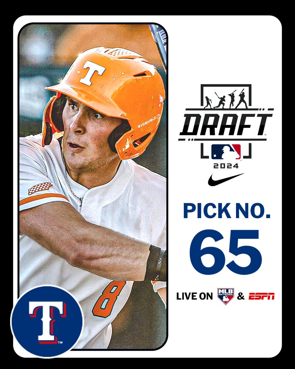 MLB Draft (@mlbdraft) on Twitter photo With the 65th pick in the 2024 Draft, the <a href="/Rangers/">Texas Rangers</a> select <a href="/Vol_Baseball/">Tennessee Baseball</a> outfielder Dylan Dreiling, No. 72 on the Top 250 Draft Prospects list.
Watch LIVE: atmlb.com/3zAvMhu With the 65th pick in the 2024 Draft, the <a href="/Rangers/">Texas Rangers</a> select <a href="/Vol_Baseball/">Tennessee Baseball</a> outfielder Dylan Dreiling, No. 72 on the Top 250 Draft Prospects list.
Watch LIVE: atmlb.com/3zAvMhu