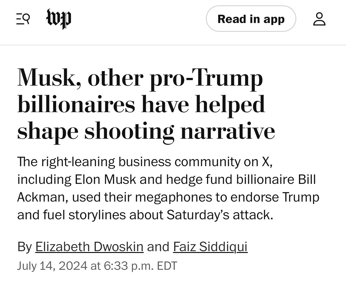David Sacks (@davidsacks) on Twitter photo I KNOW A HERO WHEN I SEE ONE
The Washington Post names me along with <a href="/elonmusk/">Kekius Maximus</a> as one of several businessmen who are using their “megaphones” to spread “narratives” about the assassination attempt on President Trump.
I’m not sure what “narratives” they’re referring to, but I I KNOW A HERO WHEN I SEE ONE
The Washington Post names me along with <a href="/elonmusk/">Kekius Maximus</a> as one of several businessmen who are using their “megaphones” to spread “narratives” about the assassination attempt on President Trump.
I’m not sure what “narratives” they’re referring to, but I