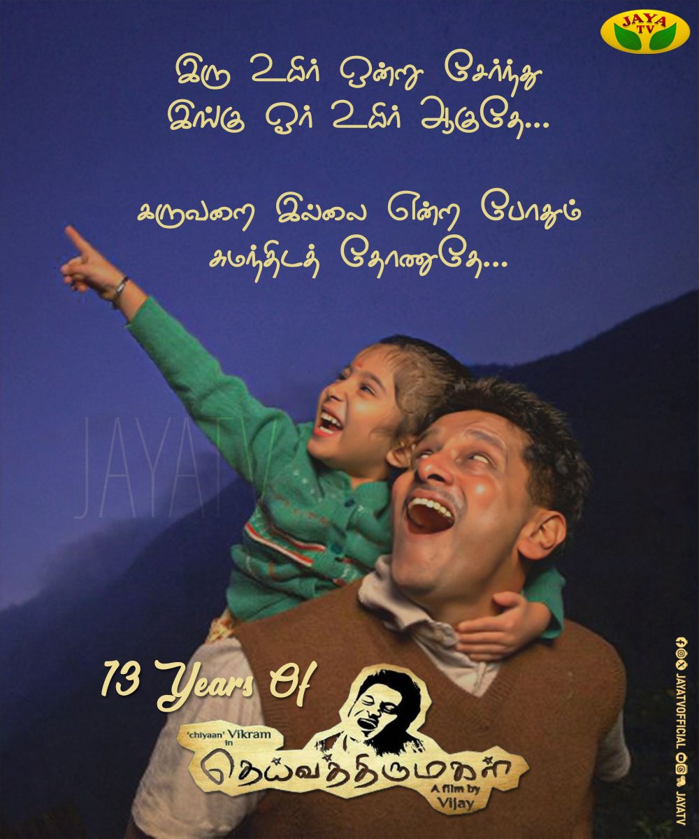 JayaTvOfficial's tweet photo. தெய்வத்திருமகள் திரைப்படம் வெளியாகி 13 ஆண்டுகள் நிறைவு...

 @chiyaan @Amala_ams #Deivathirumagal @actornasser @iamsanthanam #13YearsOfDeivathirumagal #Vikram #SaaraArjun #JayaTv https://t.co/ZE9ylAhKbl