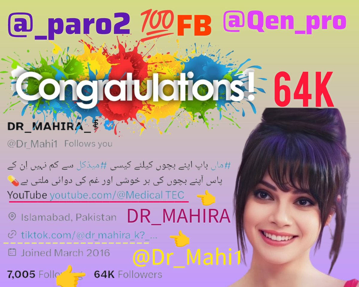 PTIBannu11's tweet image. Congratulations lovly sissy DR_MAHIRA Congratulations #64k🎉 followers you are the best.
👑 @Dr_Mahi1 64K
Let&apos;s Go to👉100k
#BBN
@_1gul @1nuzk @Q_261 @5nqvi
@Nysar7
@Sadii5k
@RS_Pti @1Ashi5 @EB40_
@Trq88 @Triq25 @1Mahii1
@2Sehr @N_az24 @Bawa_99
@BAA_WA @Zia1O @Qen_pro @Ms_Haider1