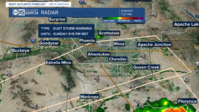 As the sunsets in the valley...a Dust Storm Warning until 9:15 pm for east, southeast and central portions of the valley. Outflow can be seen on radar sending dust our way <a href="/abc15/">ABC15 Arizona</a>