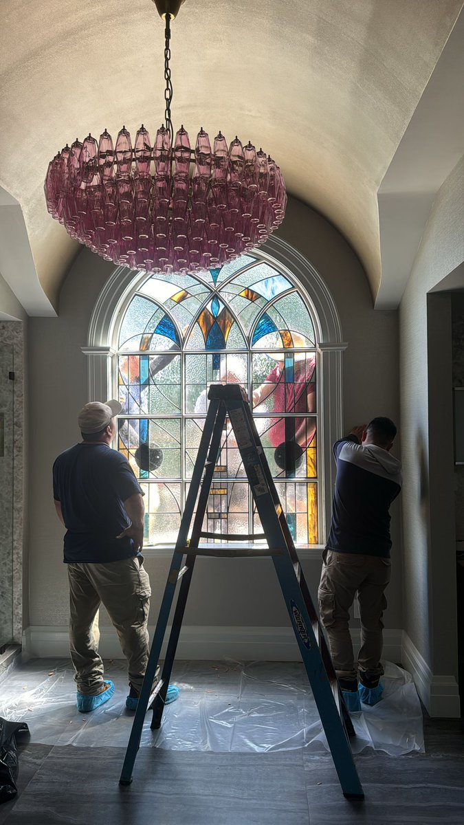 Our work has spread across the Atlantic! Working closely with lead designer, Laura McCree, we were involved in an exciting large-scale residential refurbishment in Washington - including this feature window with handmade stained glass. #interiors #design bathbespoke.co.uk