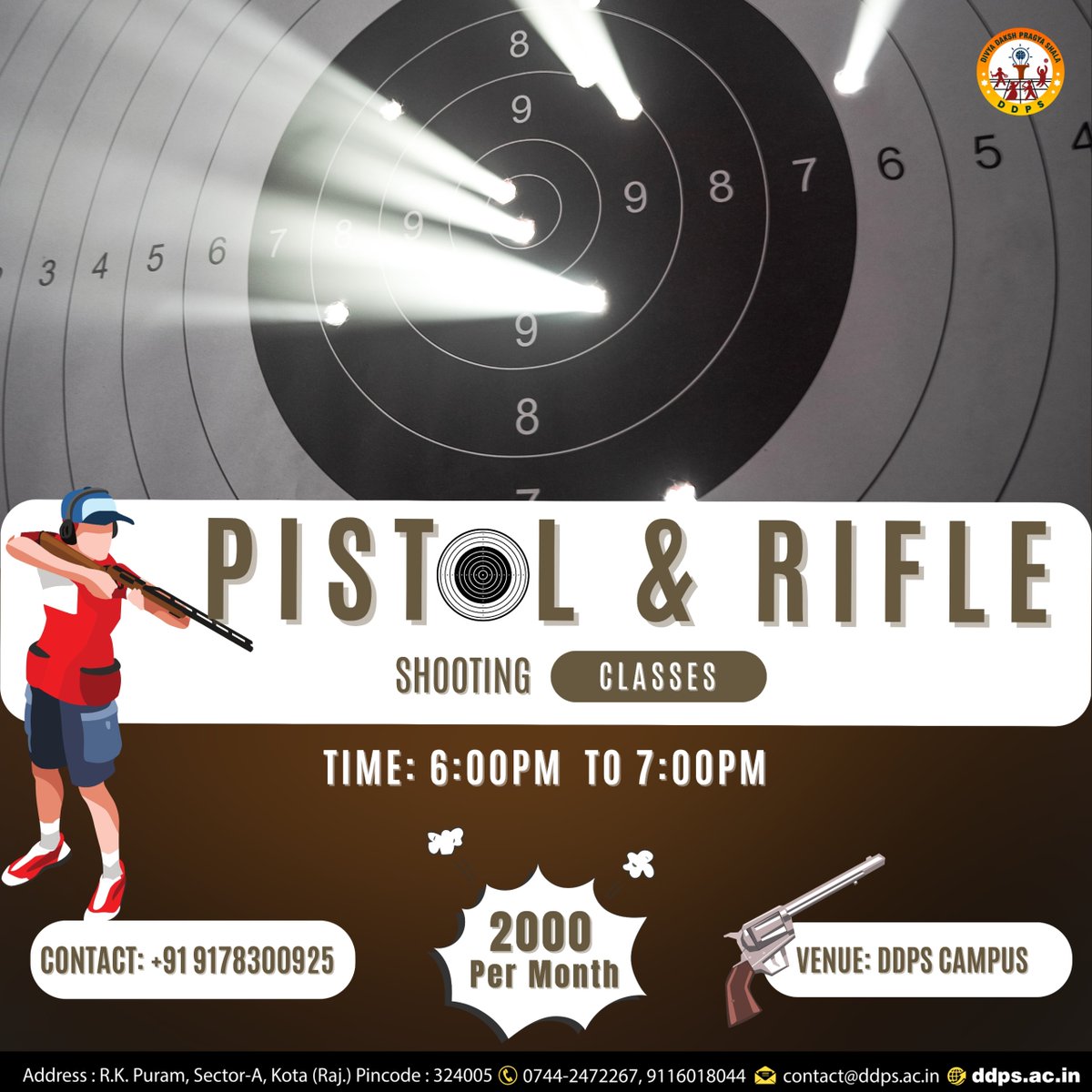 DDPSOfficial's tweet photo. Aim High! Achieve More!

Master the art of precision shooting with Divya Daksh Pragya Shala!

Join our Pistol &amp; Rifle Shooting Classes and develop:

Train at the state-of-the-art DDPS campus and unlock your potential under the guidance of expert instructors.

Register now! https://t.co/MsPsbyJ6mS
