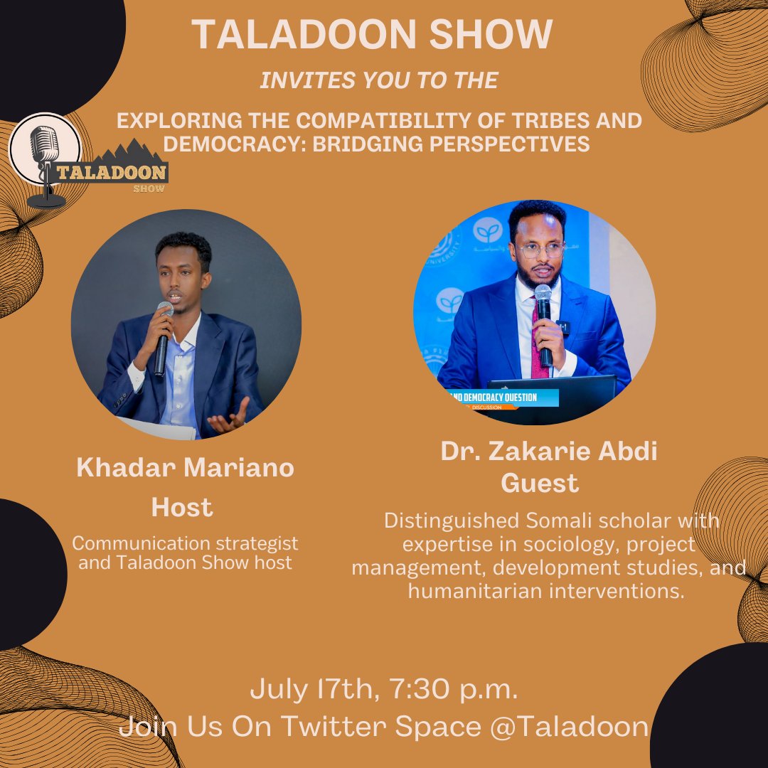We are excited to invite you to the upcoming episode of the Taladoon Show. Join us for an engaging discussion on "Exploring tribal compatibility with democracy."

📅 July 17th
🕢  7:30 p.m.
📍 Join Us On Twitter Space: <a href="/Taladoon/">Taladoon Show</a>

#TaladoonShow #democracy