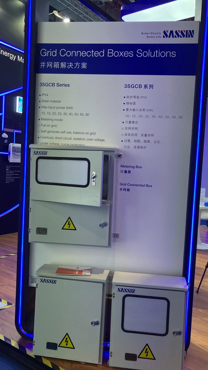 Sassingroup's tweet image. Secure energy management with SASSIN&apos;s Grid Connected Box Solutions. IP54 steel boxes handle 10-80 kW input power with flexible metering and comprehensive protection. Trust SASSIN for efficiency and safety. #EnergyManagement #GridConnected #SASSIN