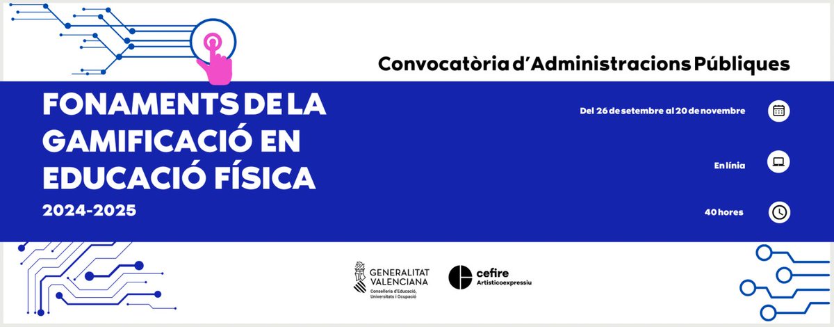 🏋️‍♂️💡Inscripció oberta al curs de la convocatòria d'Administracions Públiques:
"Fonaments de la Gamificació en EF" amb <a href="/leonidasarjona/">Leónidas Arjona</a> i <a href="/VanessaTrillo/">Vanessa Trillo</a>

📆 Del 26 setembre al 20 de novembre
⏳ 40 hores
💻 El línia

➕ INFO i ✍️ 👇
🔗 cefire.edu.gva.es/sfp/index.php?…
#GamiEF24