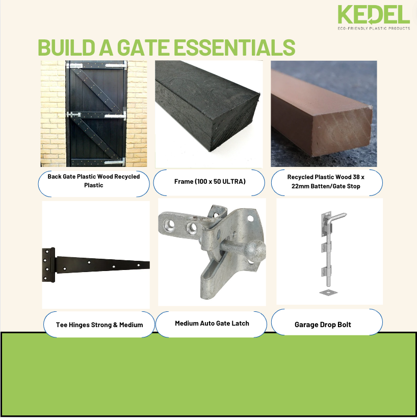 Here's a typical set of items needed when you're assembling a Recycled Plastic Back Gate Plastic Wood

 #DIYHomeImprovement #RecycledPlastic #PlasticWood #SustainableLiving #SustainableMaterials