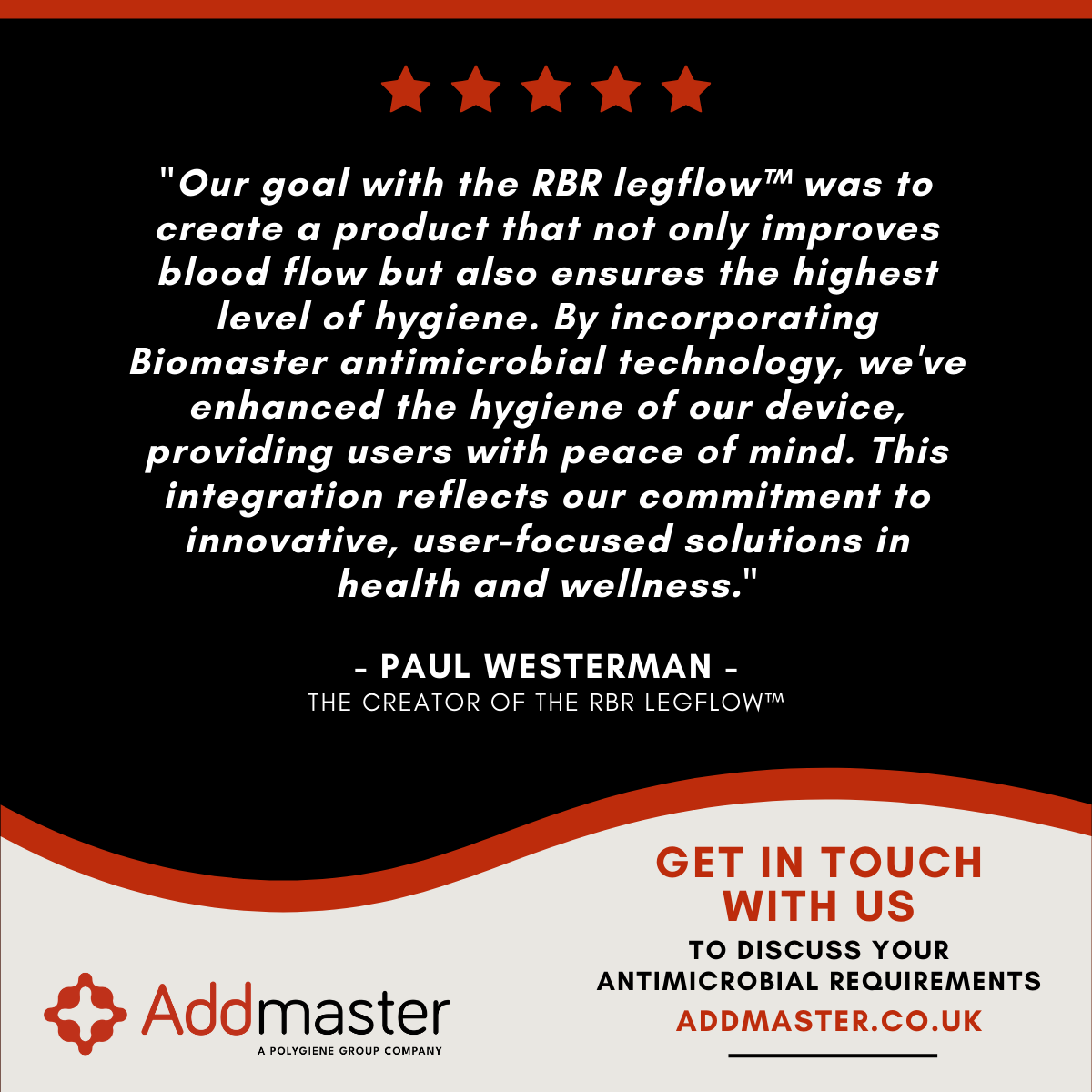 Addmaster's tweet photo. We're proud of our collaboration with @RBRactive Active, a valued customer who use our #Biomaster #antimicrobial technology in their fantastic #RBRlegflow product.
🔗 Read the case study https://t.co/J63FJX79IS
🔗 Find out more about the RBR Legflow https://t.co/rzzu3F7Hza https://t.co/OZDYBVMfTz