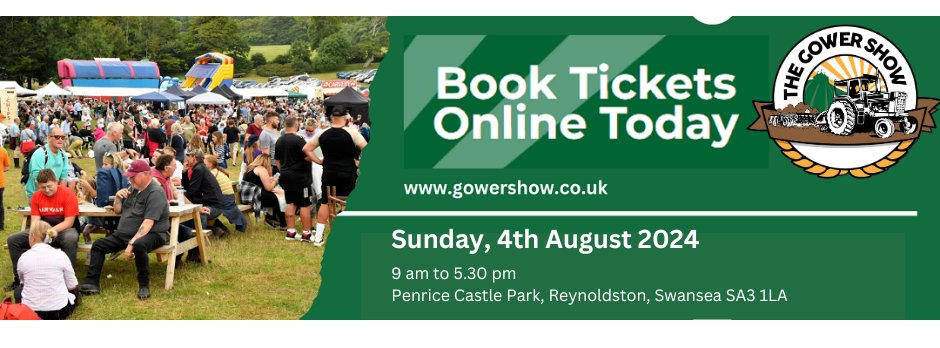 🎟️ Secure your spot at the 2024 Gower Show! Grab Early Bird e-tickets now for exclusive savings until August 3rd. Online tickets available at bit.ly/2vmnm9k  Card payments accepted at the gate on show day. Don't miss out! 🌟 

#GowerShow #EarlyBird #Tickets