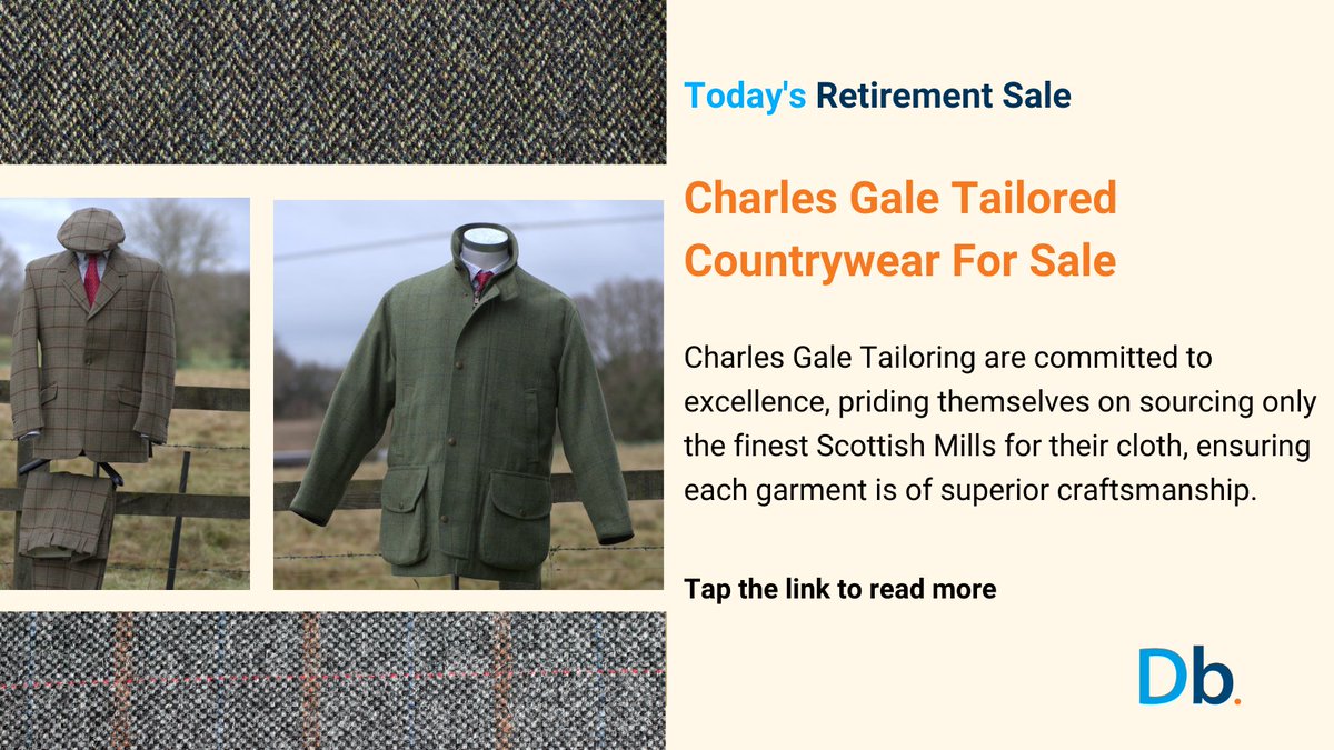 Charles Gale Tailoring - Where tradition meets excellence. Taking pride in exclusively using the finest cloth from Scottish Mills, ensuring each piece is a testament to superior craftsmanship.

Find out more here →  bit.ly/3xEl2xy

#DaltonsBusiness #RetirementSale
