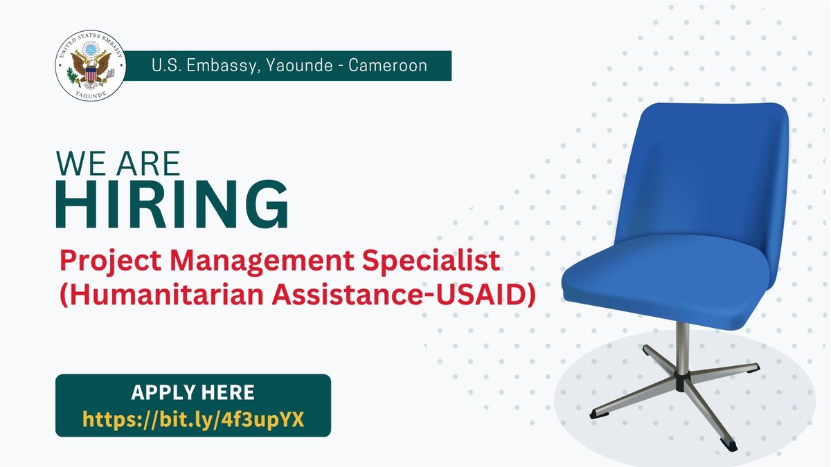 The Embassy is seeking eligible and qualified candidates for the position of: Project Management Specialist (Humanitarian Assistance).
Closing date: July 29, 2024.
✍️ Apply here ➡ bit.ly/4f3upYX
