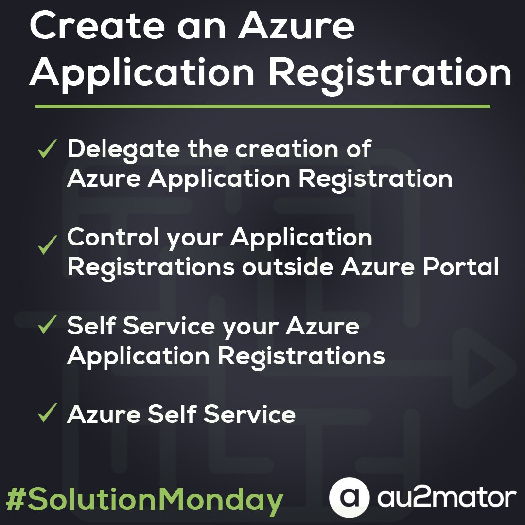Create an Azure Application Registration

🔶 Download from GitHub: click.au2mator.com/AZURE_NewAppReg
🔶 More Azure Solutions: click.au2mator.com/AZtwauso

#SolutionMonday #au2mator #PowerShell