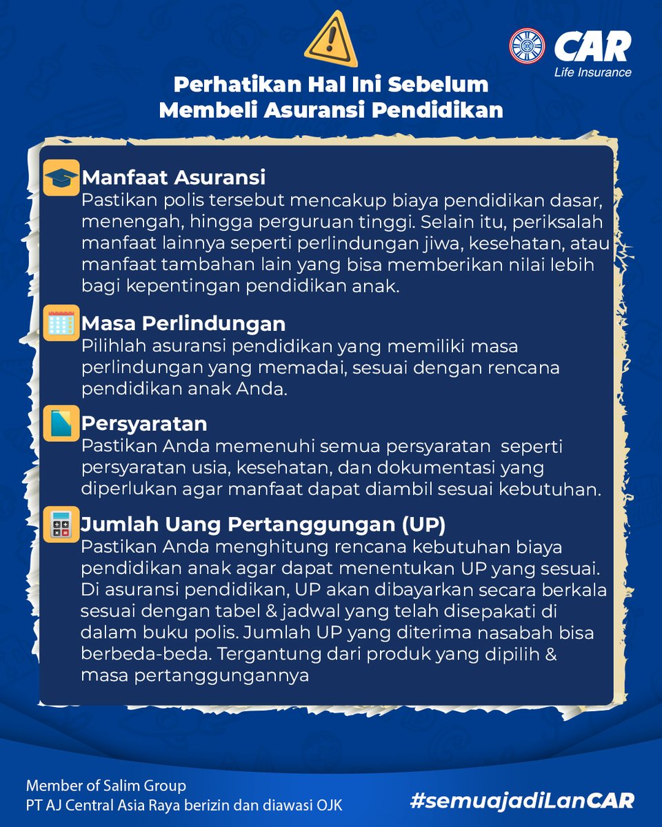 CARLife_ID's tweet photo. Membeli asuransi pendidikan nggak bisa asal pilih, loh!
Pastikan kamu cek semua poin penting ini biar nggak nyesel di kemudian hari. ππΈ
#CARLifeInsurance #semuajadiLanCAR #Pahamidanmilikiasuransi #AsuransiPendidikan #TipsAsuransi #OrangTuaBijak https://t.co/t8NpoFXm28