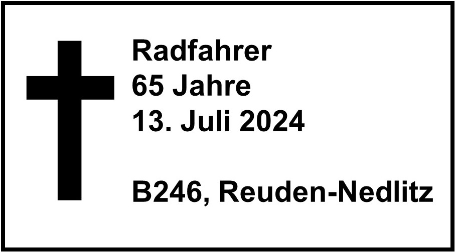 Nach 1. Stand der Ermittlungen hat ein Motorradfahrer auf der B246 zwischen Reuden-Nedlitz einen Radfahrer getötet. Unser Mitgefühl ist bei den Angehörigen! Der Ehemann, Vater, Bruder oder Opa kommt nicht mehr nach Hause! 🕯️🚴‍♂️