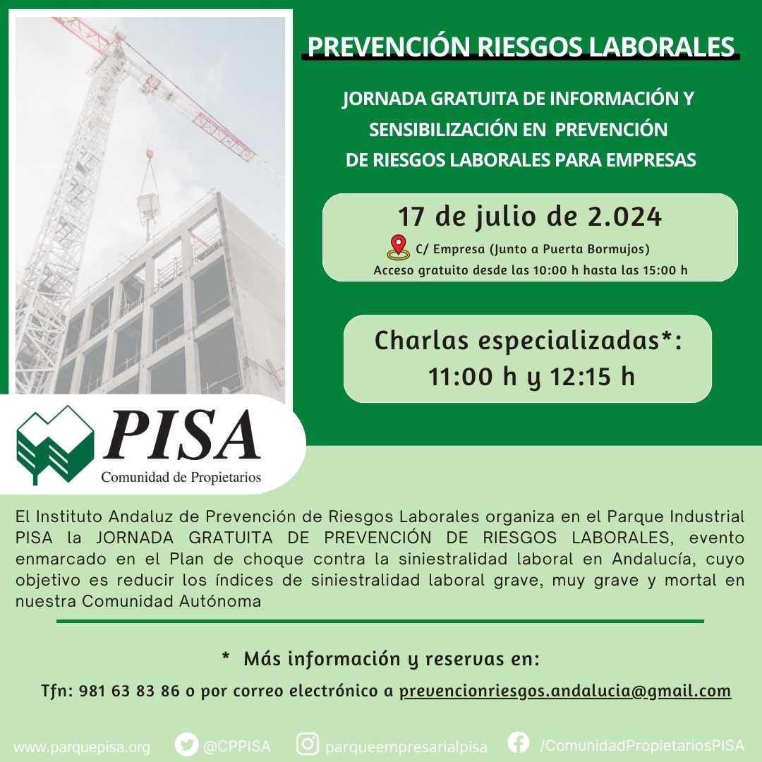 El próximo miércoles 17 de julio, el <a href="/IAPRL/">Inst. Andaluz de Prevención de Riesgos Laborales</a> instalará en el #ParquePISA la Unidad Móvil del Plan de Choque contra la siniestralidad laboral en Andalucía. 
No te olvides reservar en el ☎️ 981 638 386
Más información: bit.ly/49V1VOj

 <a href="/AepAndalucia/">AEPAndalucía</a> <a href="/cedaesPE/">CEDAES</a>