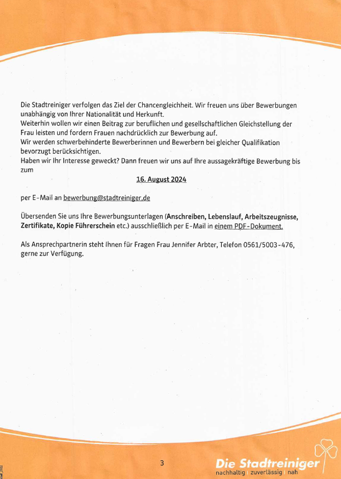 Stadt Kassel (@stadtkassel) on Twitter photo Die Stadtreiniger #Kassel suchen Beschäftigte für die Bereiche Stadtreinigung, Abfallsammlung, Kooperationen mit dem Umwelt- und Gartenamt & Sportamt in Vollzeit. Die #Stellen sind befristet mit der Möglichkeit auf Weiterbeschäftigung. Bewerbung: bewerbung@stadtreiniger.de #job Die Stadtreiniger #Kassel suchen Beschäftigte für die Bereiche Stadtreinigung, Abfallsammlung, Kooperationen mit dem Umwelt- und Gartenamt & Sportamt in Vollzeit. Die #Stellen sind befristet mit der Möglichkeit auf Weiterbeschäftigung. Bewerbung: bewerbung@stadtreiniger.de #job