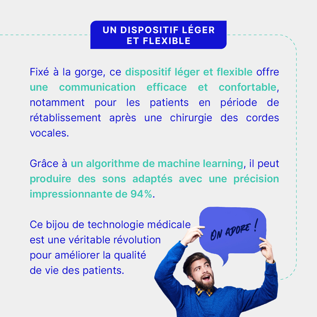 📣 Petit mais puissant : un patch venant se poser sur la gorge permet de communiquer sans utiliser ses cordes vocales🗣️

Il transforme les signaux électriques des muscles en voix synthétique. Une avancée majeure pour ceux qui ont perdu l'usage de la parole ! 🚀🔬

#Tech #Santé