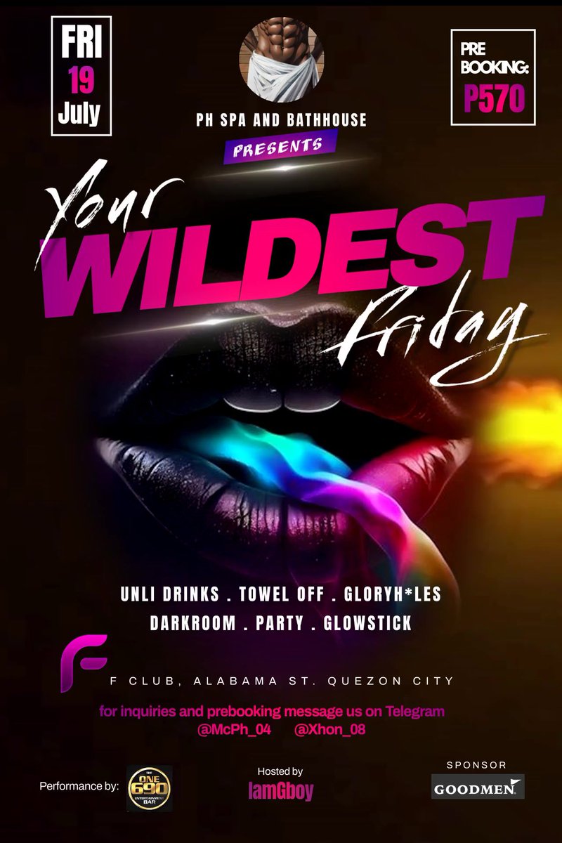 McPH_4's tweet photo. "YOUR WILDEST FRIDAY"

The Most Sensuous and Erotic Mystery

🧿GLORY HOLE🧿

Ngayong July 19,2024 (FRIDAY).Huwag palampasin. Ang magpapadagdag ng inyong mga excitement. Magbubukas na ang isa sa mga pinakahihintay na amenity sa @FClub_Manila. 

DM me for pre booking.💦 https://t.co/w0UIytmMJj