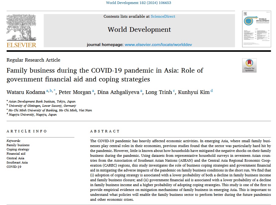 MAE_Goettingen's tweet photo. 🎉📷@MAE_Goettingen  paper!
Wataru Kodama and his coauthors investigated what happened to family business households in developing Asia and how did they respond during the COVID-19 pandemic?

Household survey data from seven ASEAN and ten CAREC countries revealed… https://t.co/ZEzLL0MO3Z
