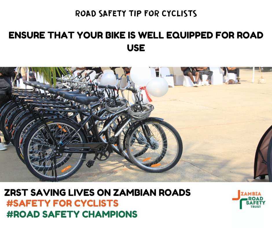 Roadsafetyz's tweet photo. A road-ready bike should have:
- Sturdy frame &amp; wheels
- Effective brakes
- Well-lubricated chain &amp; gears
- Front &amp; rear lights
- Reflectors
- Bell/horn
- Comfortable seat &amp; handlebars
- Secure pedals
- Helmet
-Side view mirrors
 #BikeSafety #RoadSafety https://t.co/vFRLij6raQ