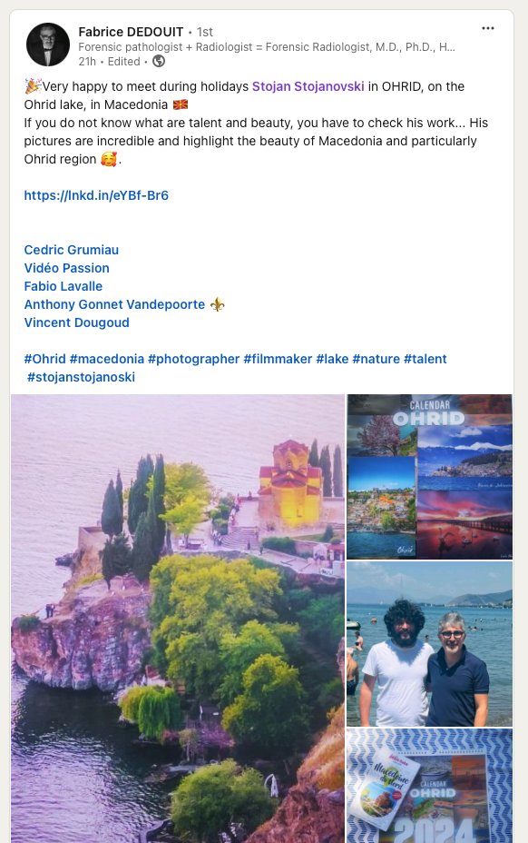 Ме следеле на инста, го обожавале Охрид и Охридското Езеро, па дошле во Охрид, исто така имале голема желба да ме запознат бидејќи тоа што сум го правел низ фотографија за овој регион, за нив било убавина.
Супер дружба викендов со фамилија од Франција.
Ги почастив (иако