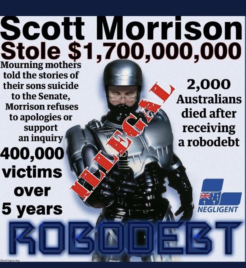 DigbyMiss's tweet image. What about the 2030 vulnerable souls who lost their lives because of his Robodebt  Any thoughts &amp;amp; prayers for them morrison